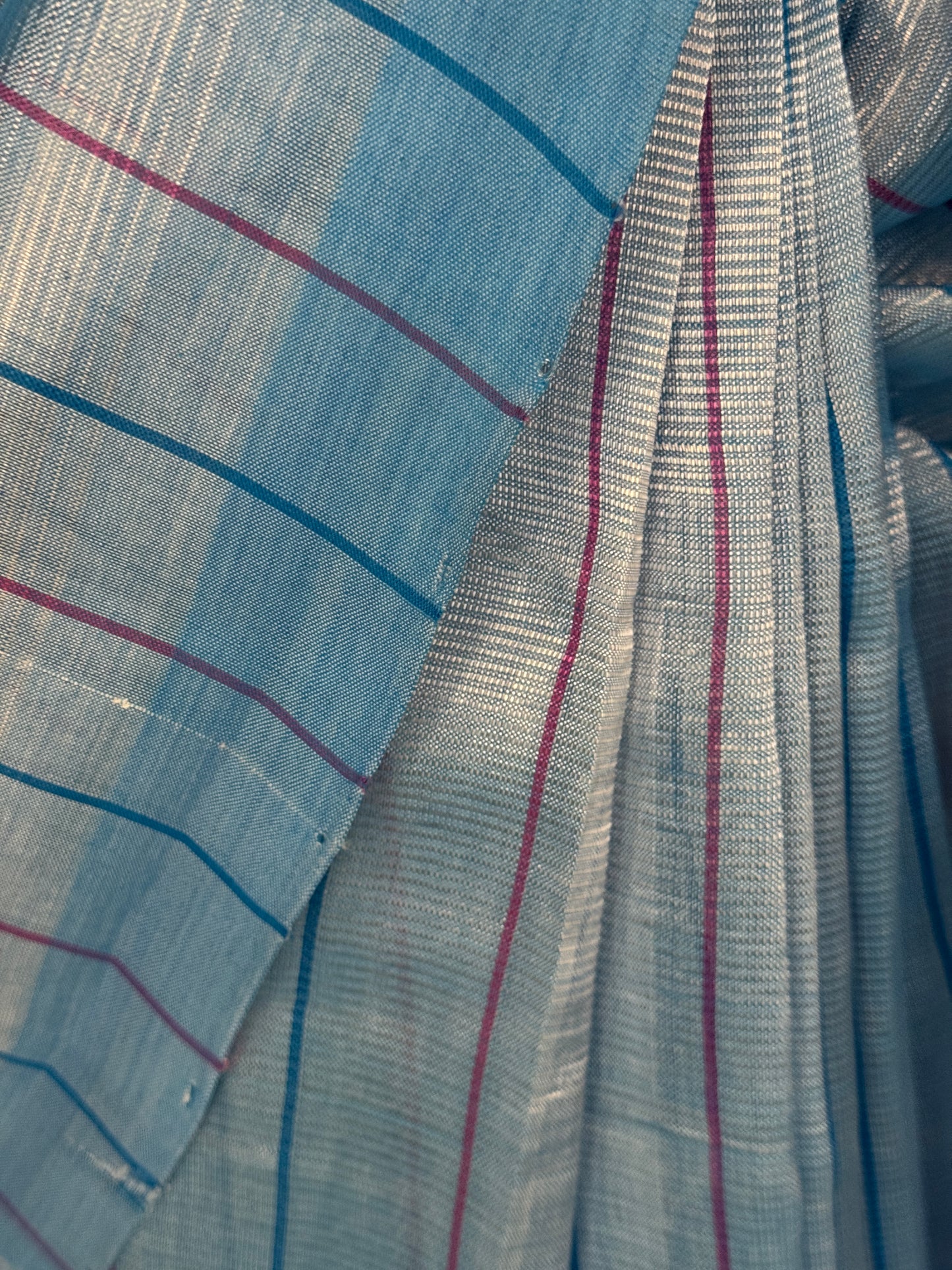 Blue stripes Mangalagiri handloom saree with contrast blouse