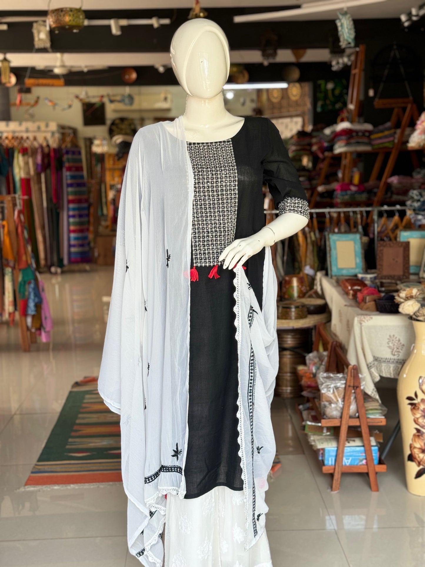 Chikankari hand embroidered semi chiffon dupatta