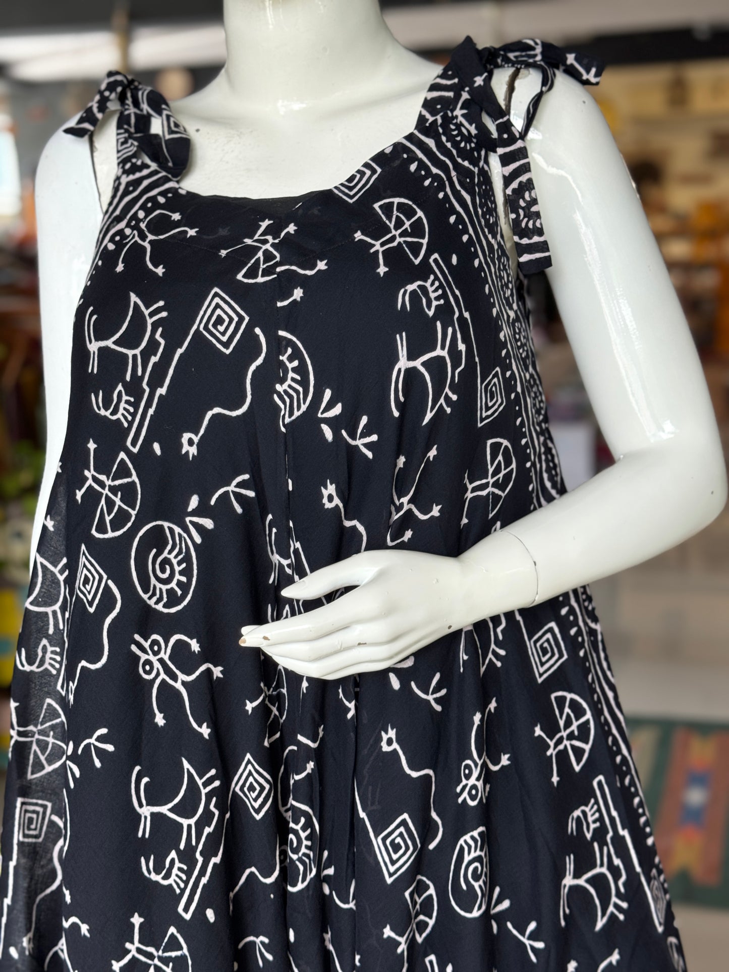 Tie up jumpsuit in soft hand block printed mul cotton