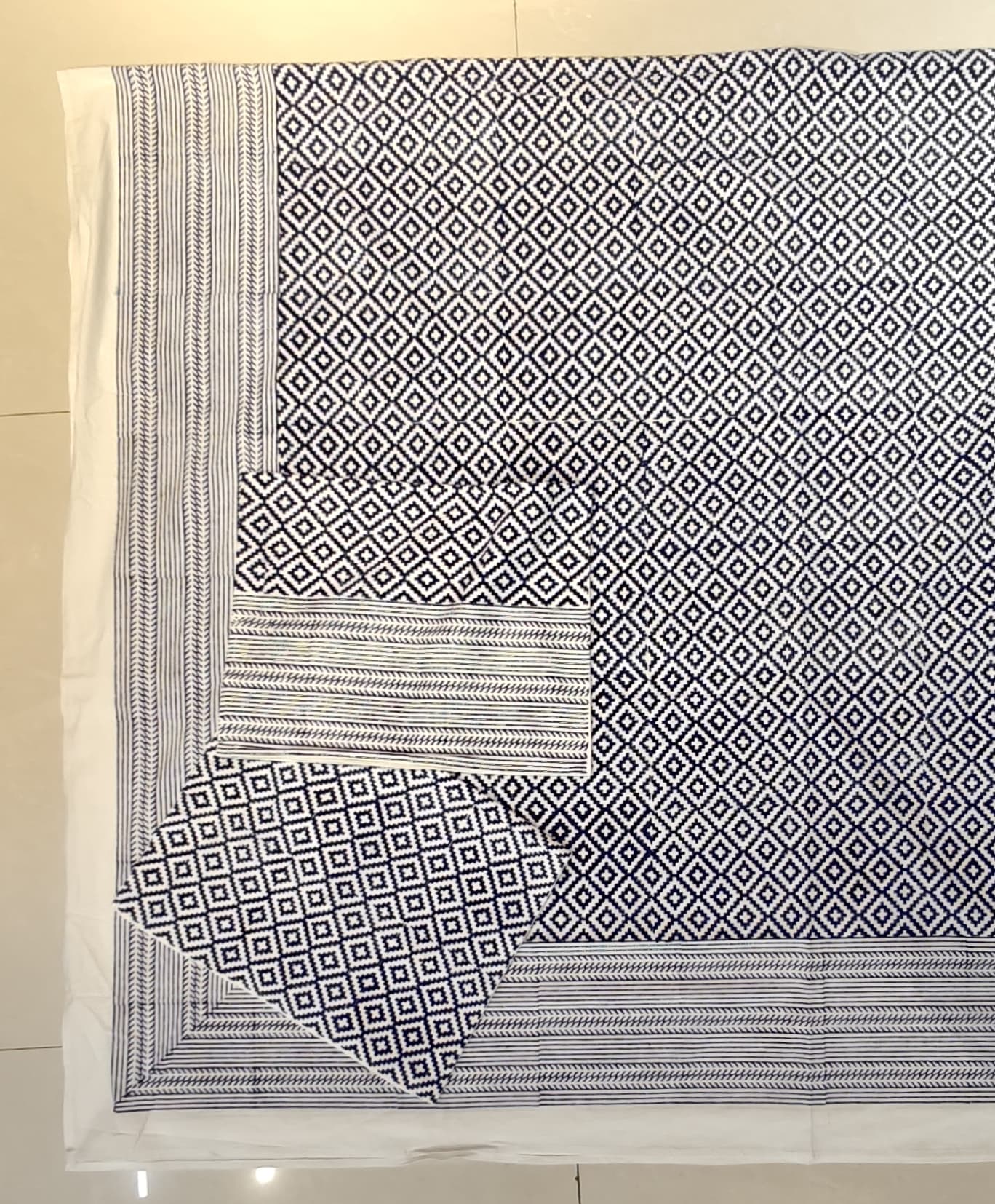 Super king hand block printed 108x108 inch bedsheet with 2 pillow cases - multiple designs available