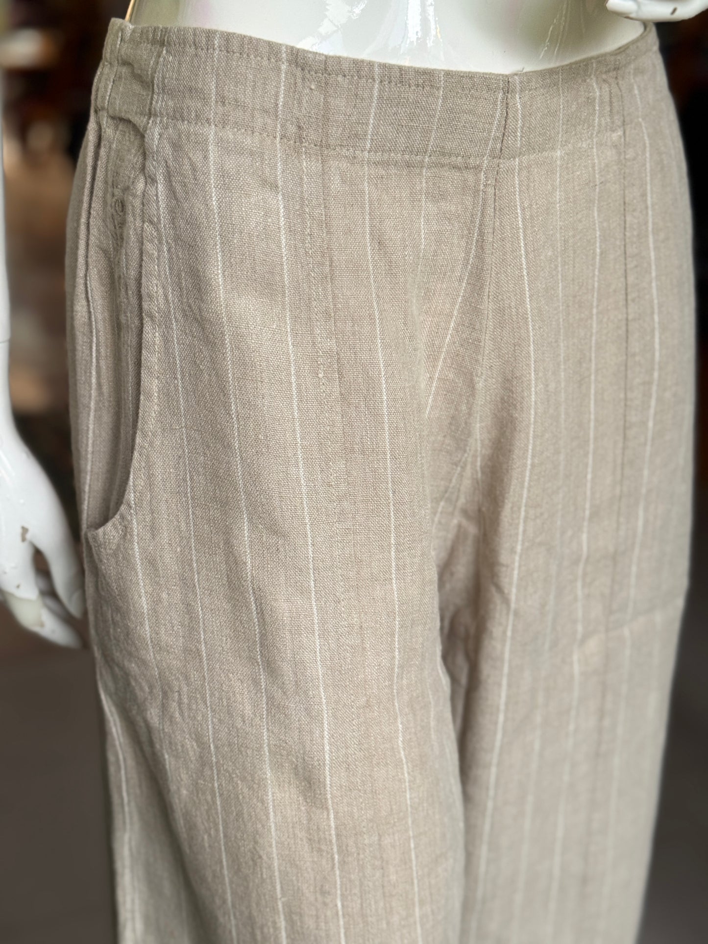 Linen handwoven straight ankle length relaxed fit pants for women