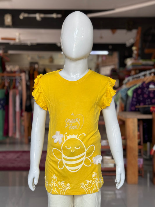 Queen bee yellow knit bamboo soft frilly t-shirt top