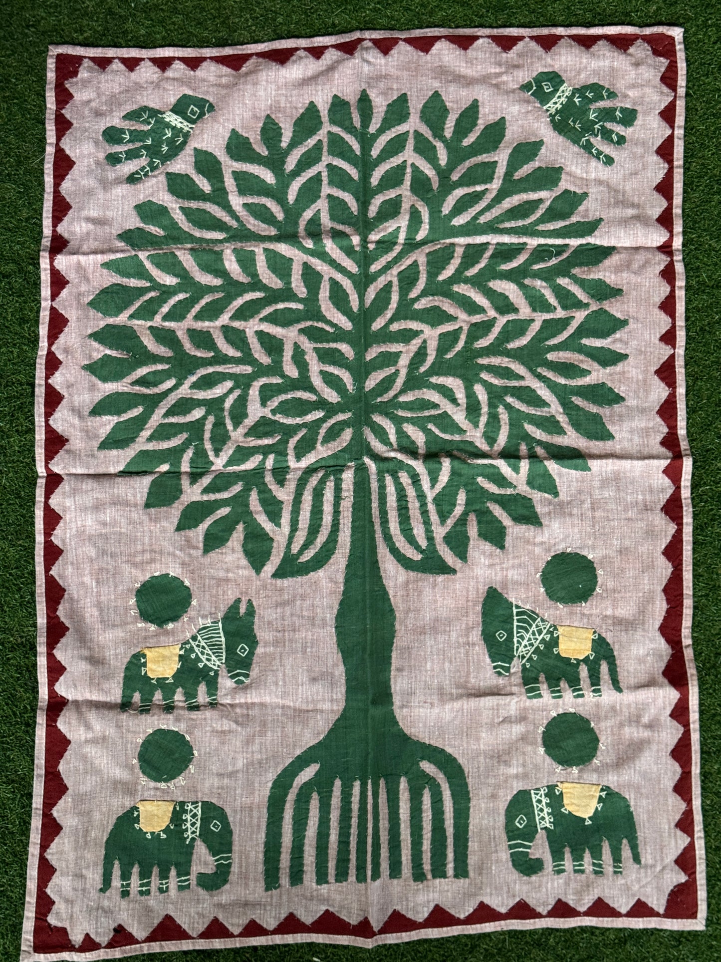 Applique work wall panel handcrafted in handwoven cotton - tree, horses and elephants - click to see color options