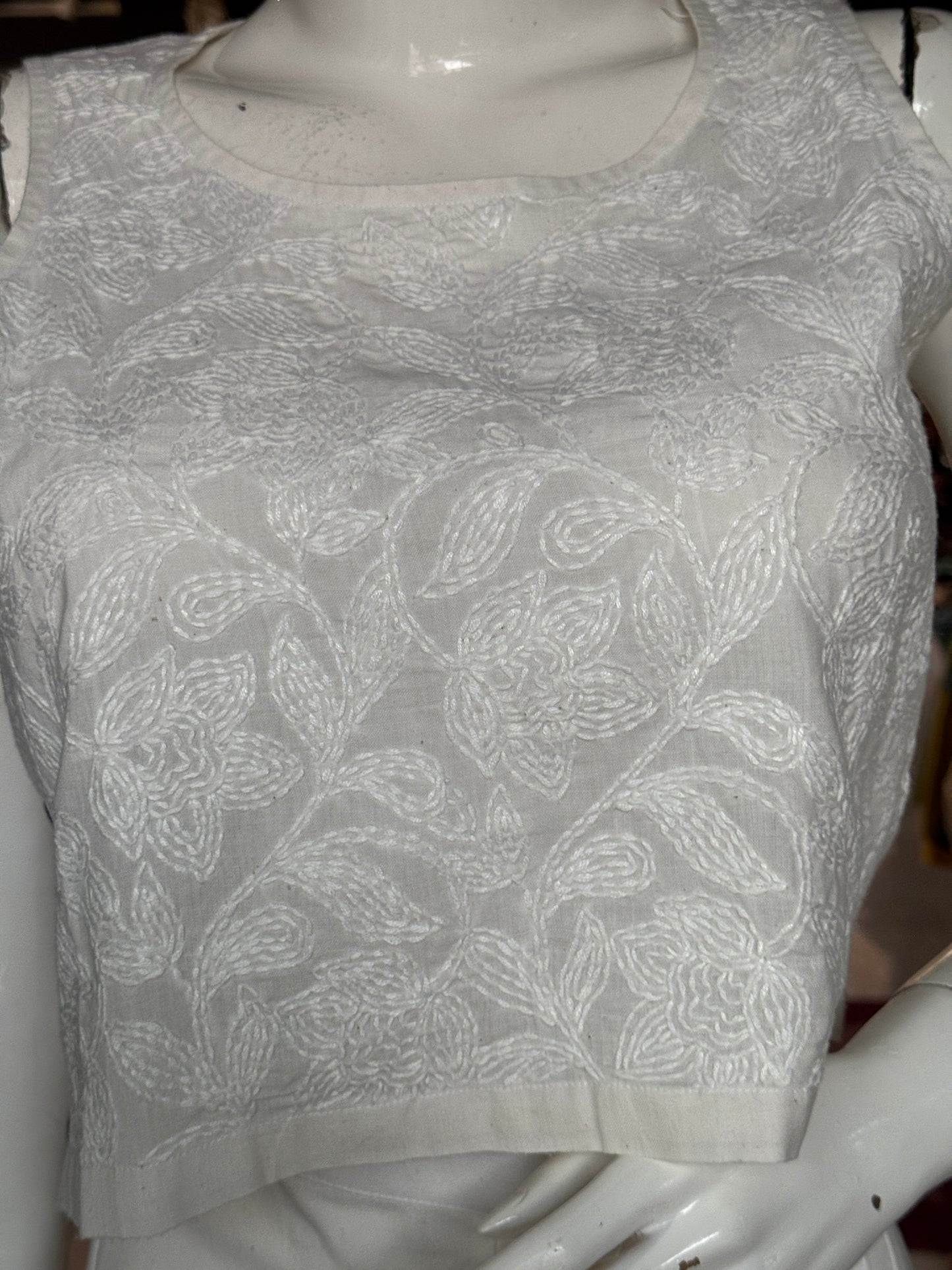 White Crop top / blouse - Chikankari hand embroidered handwoven cotton with wooden side buttons