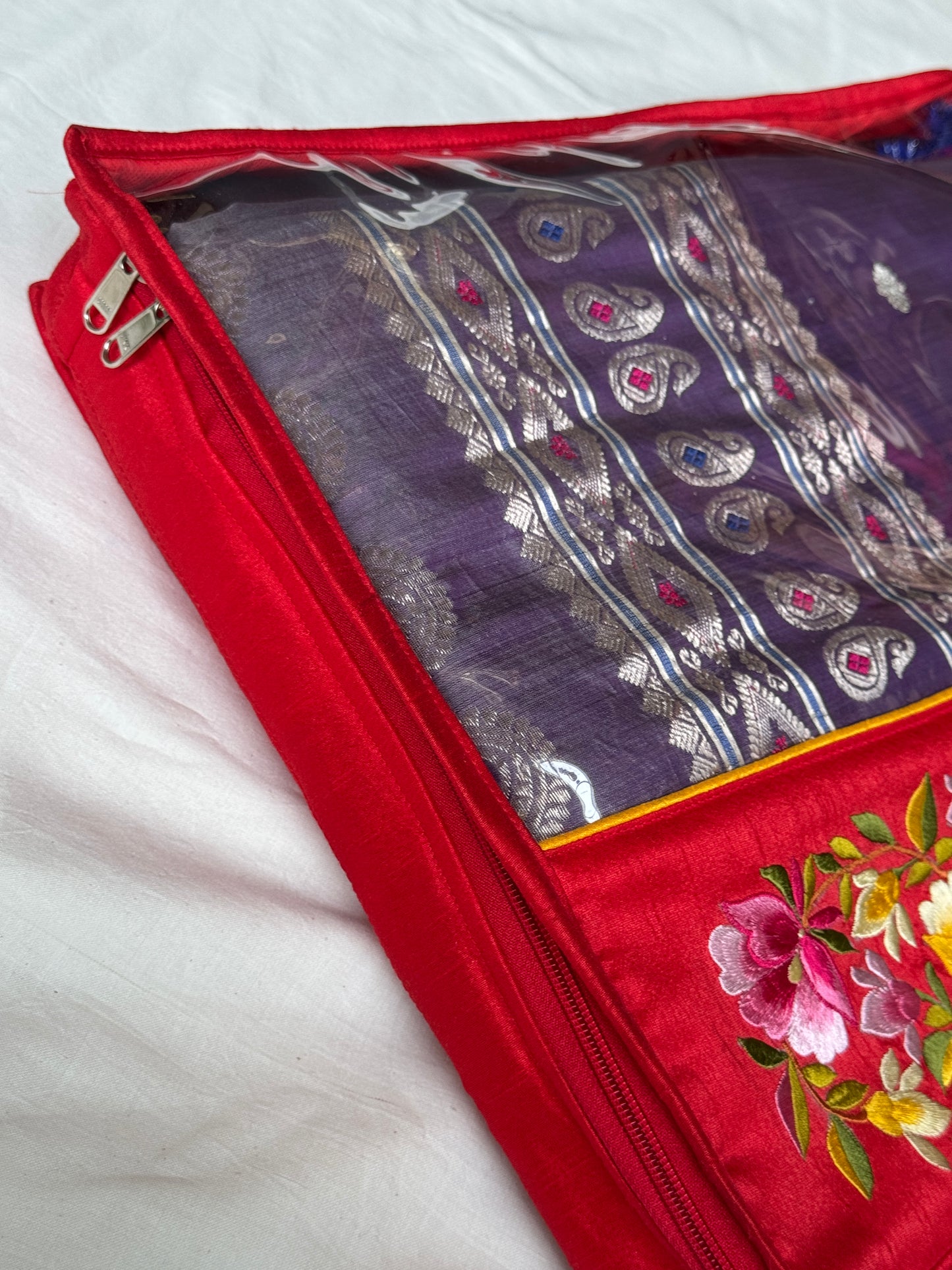Embroidered saree gift cum storage bag - comes with small see through area
