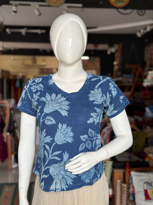 Beautiful cut womens tees - cotton, hand block printed, natural dyed tshirt for women - multiple designs and sizes