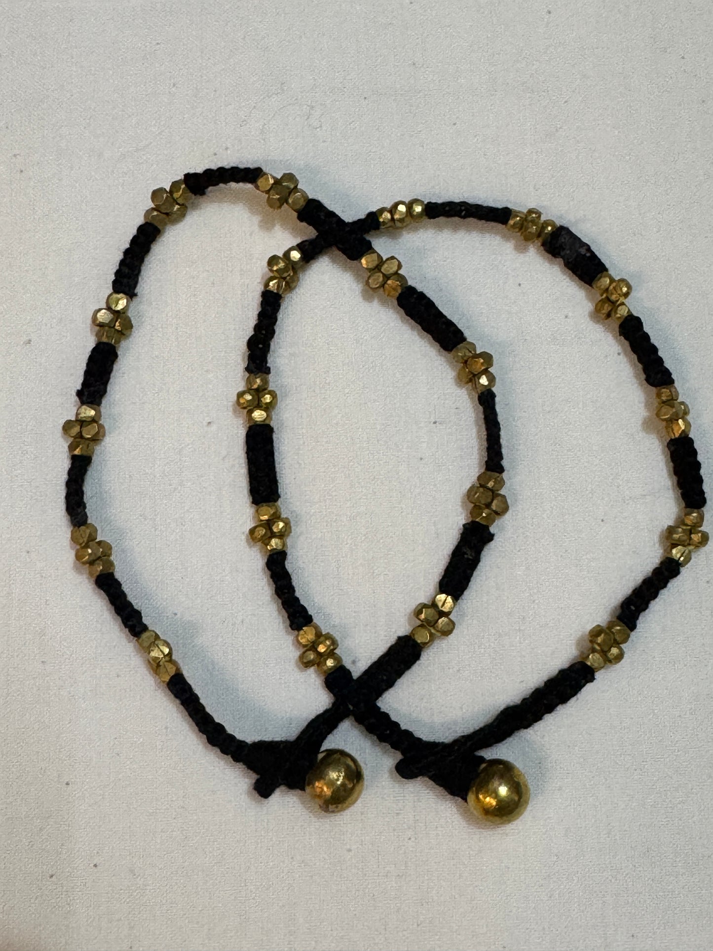 Nazariya anklets pair - handcrafted Dokra brass beads with black thread - multiple designs available