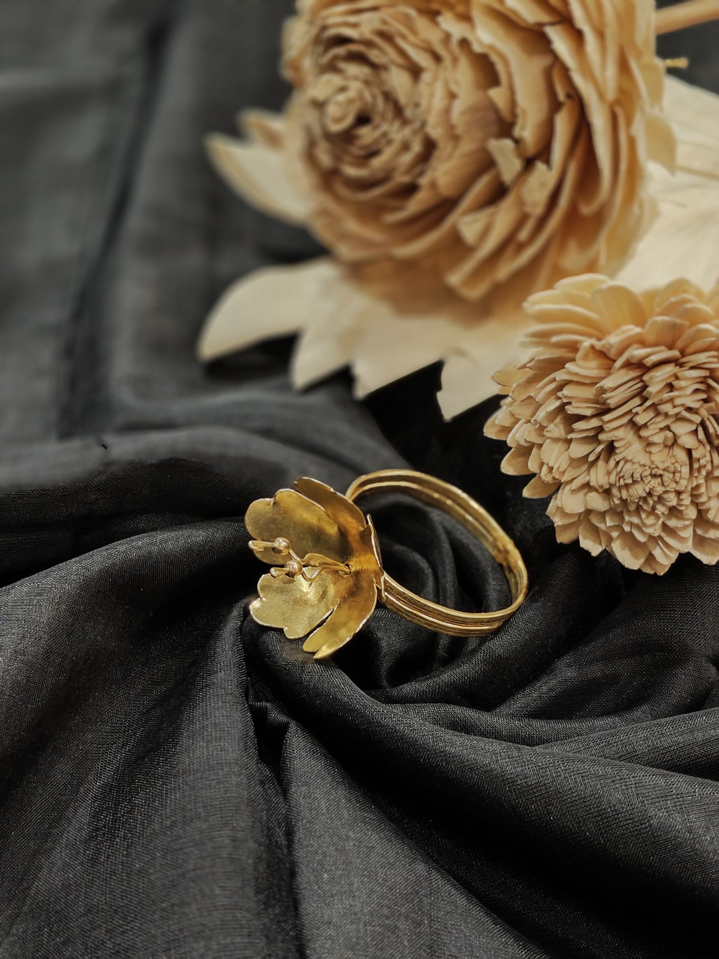 Brass handcrafted napkin rings - set of 2 - flower design