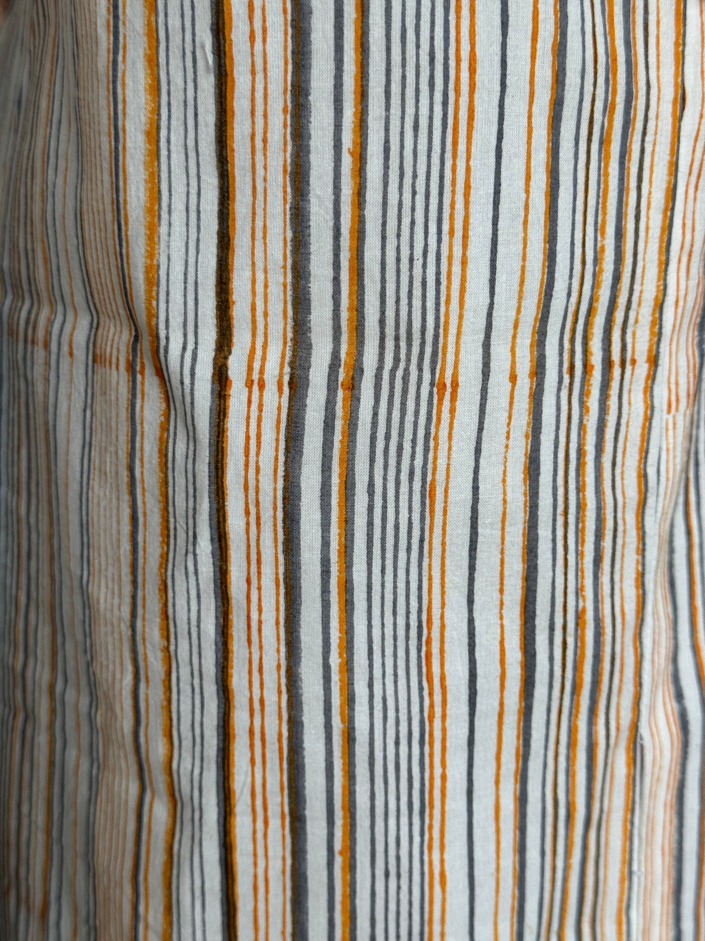 Orange and grey stripes print on white -  hand block printed cotton kurti