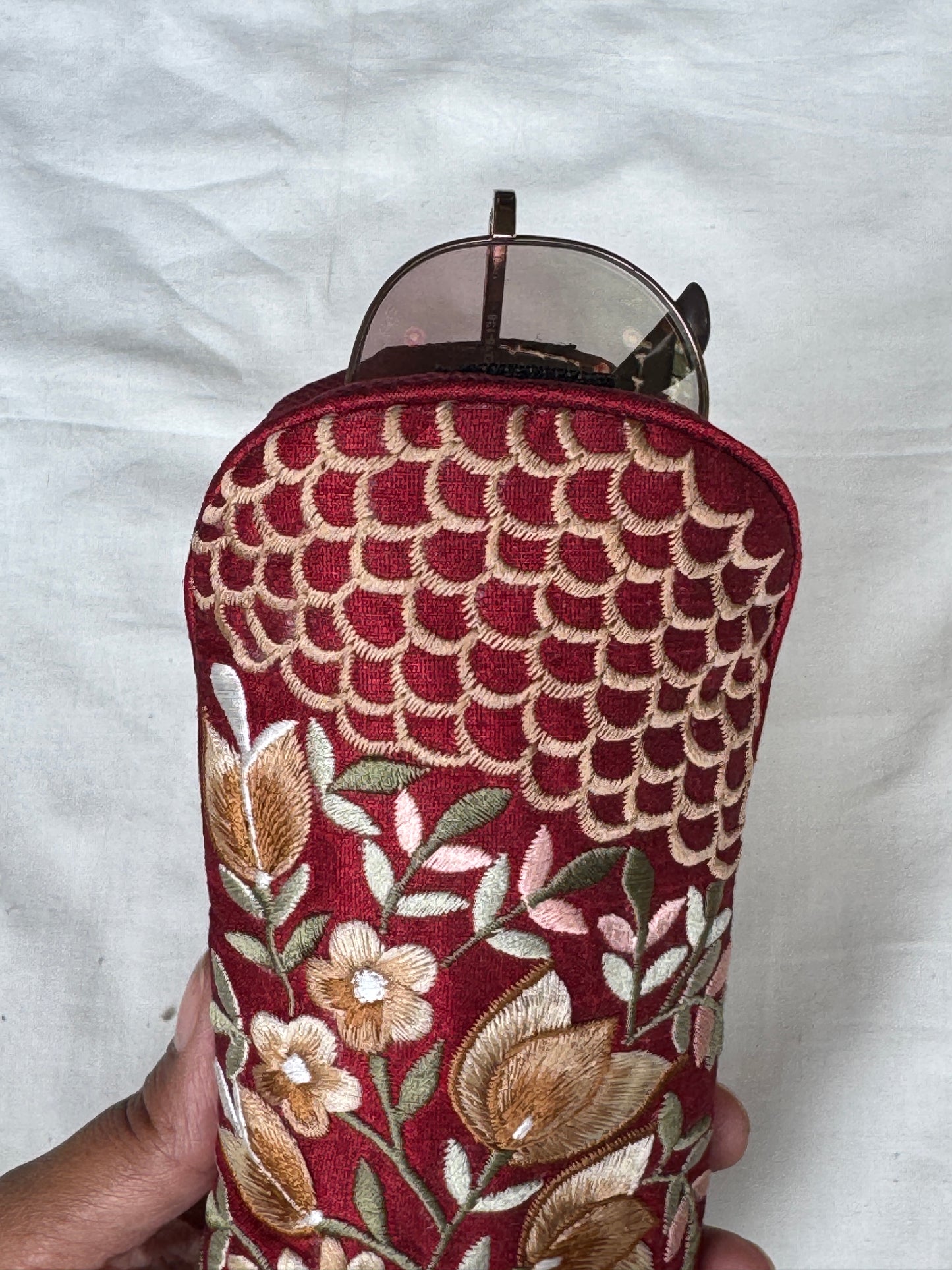 Embroidered fabric based foam lined spectacles case