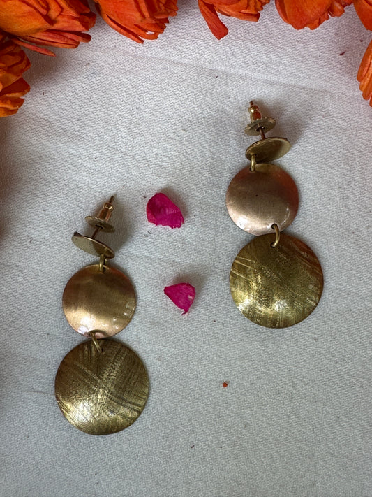 3 sizes circles earrings made of copper and brass