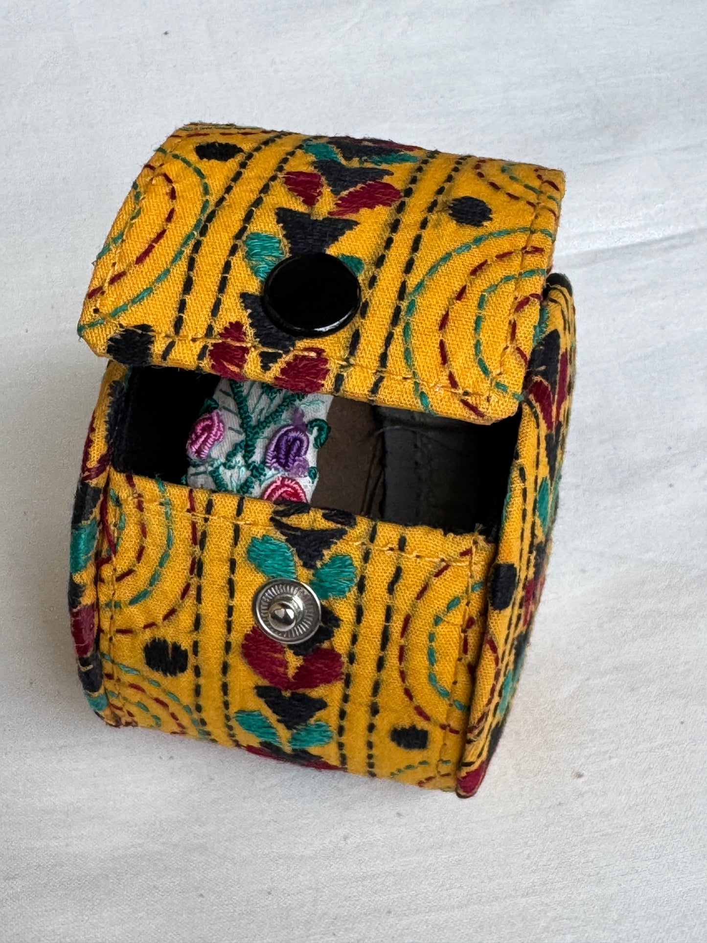 Bangle box with kantha hand embroidery - hard shell