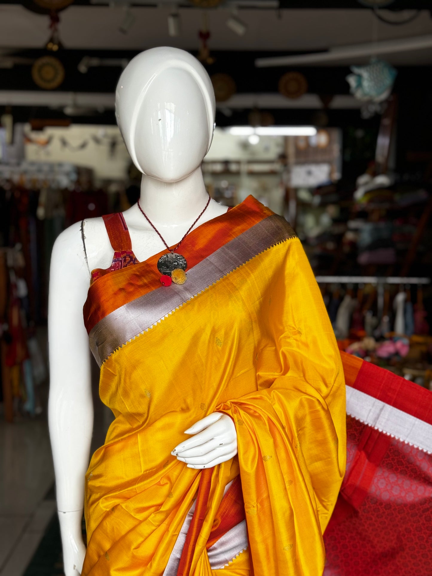 Yellow silk Ikat handloom strap sleeves blouse with unique flowers, birds motifs