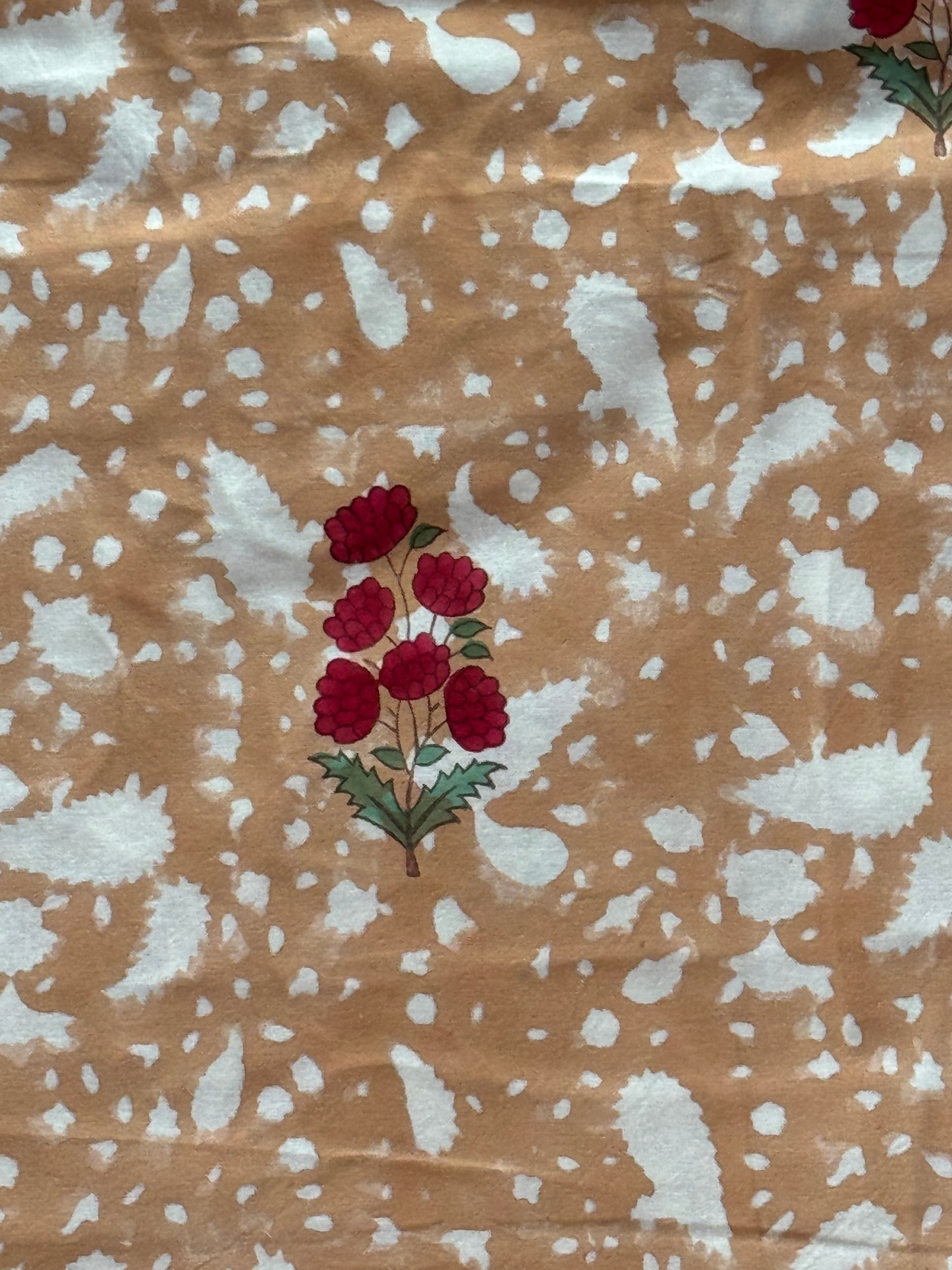 Light brown hand block print pure cotton king size Bedsheet with silver Khadi prints