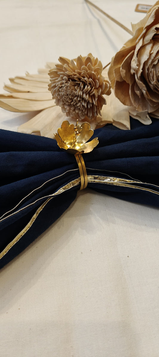 Brass handcrafted napkin rings - set of 2 - flower design