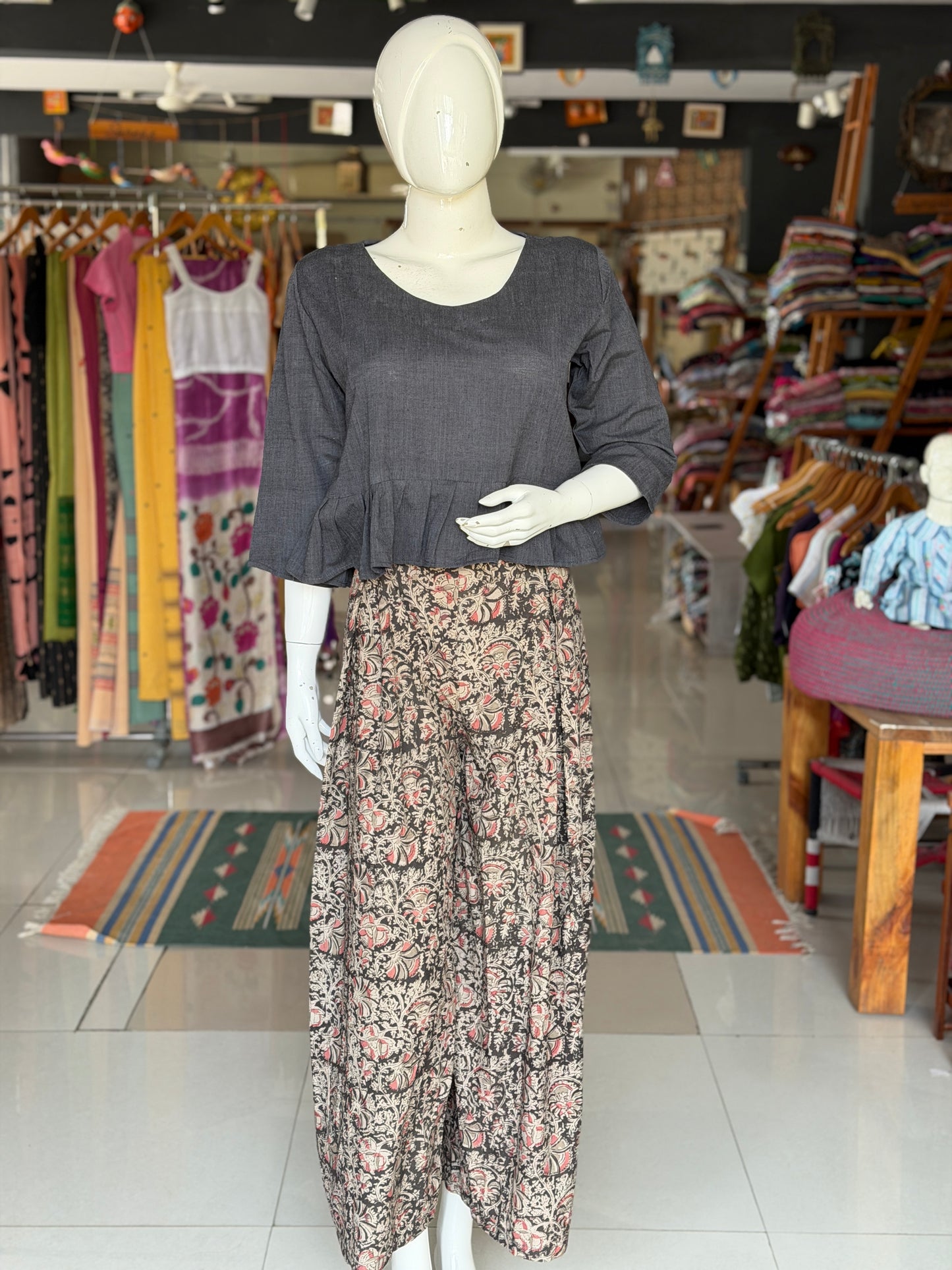 Greyish Black handloom cotton top - mix n match with skirts and pants