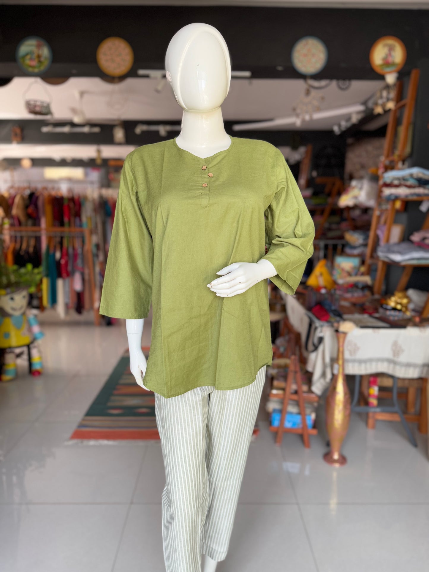 Olive Green natural hemp high low top with sleeves