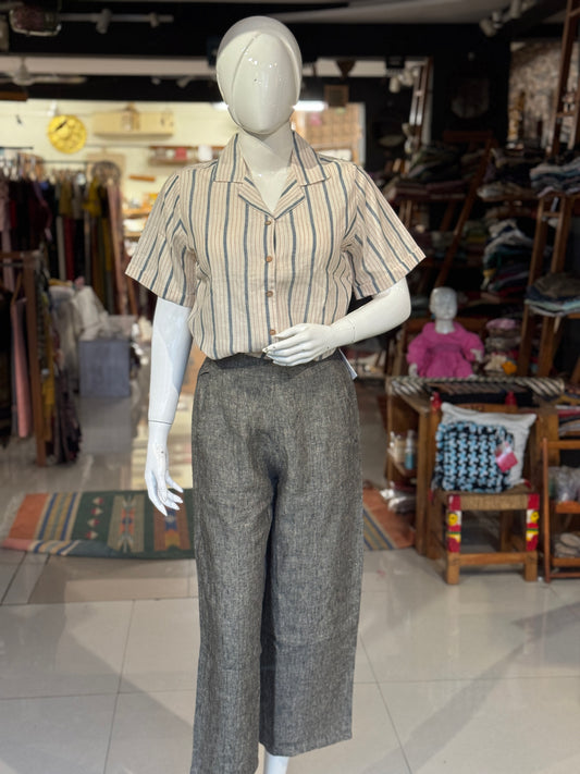 Bluish grey linen handwoven trousers for women