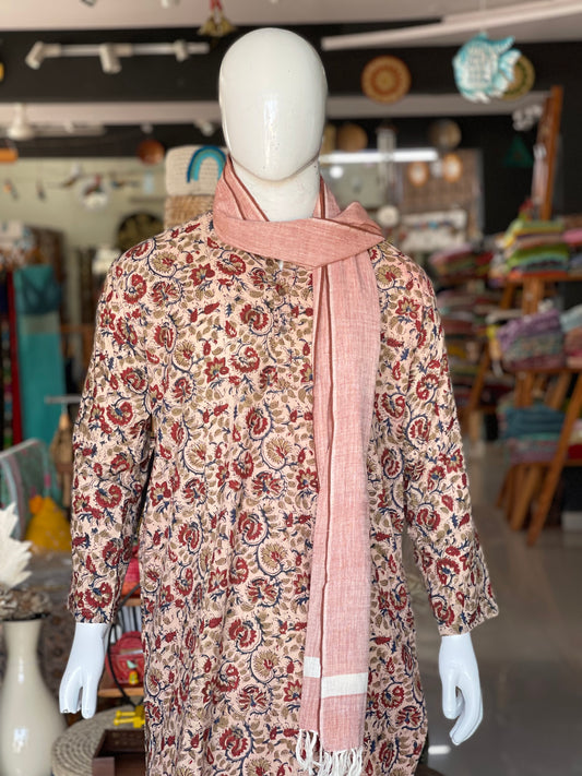 Mauve hand spun,hand woven, natural dyed cotton unisex stole