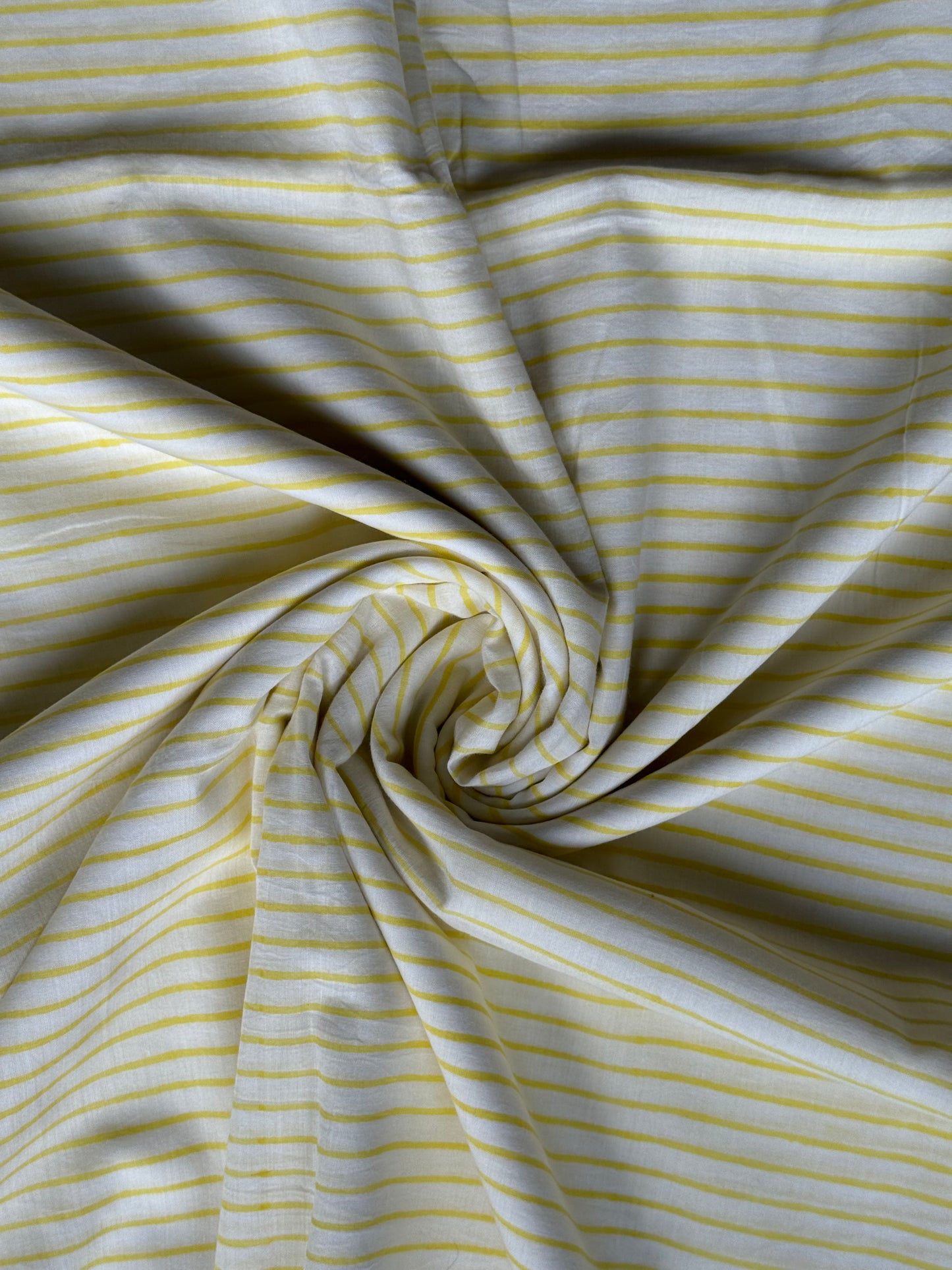 Off white and yellow stripes hand block printed soft cotton fabric