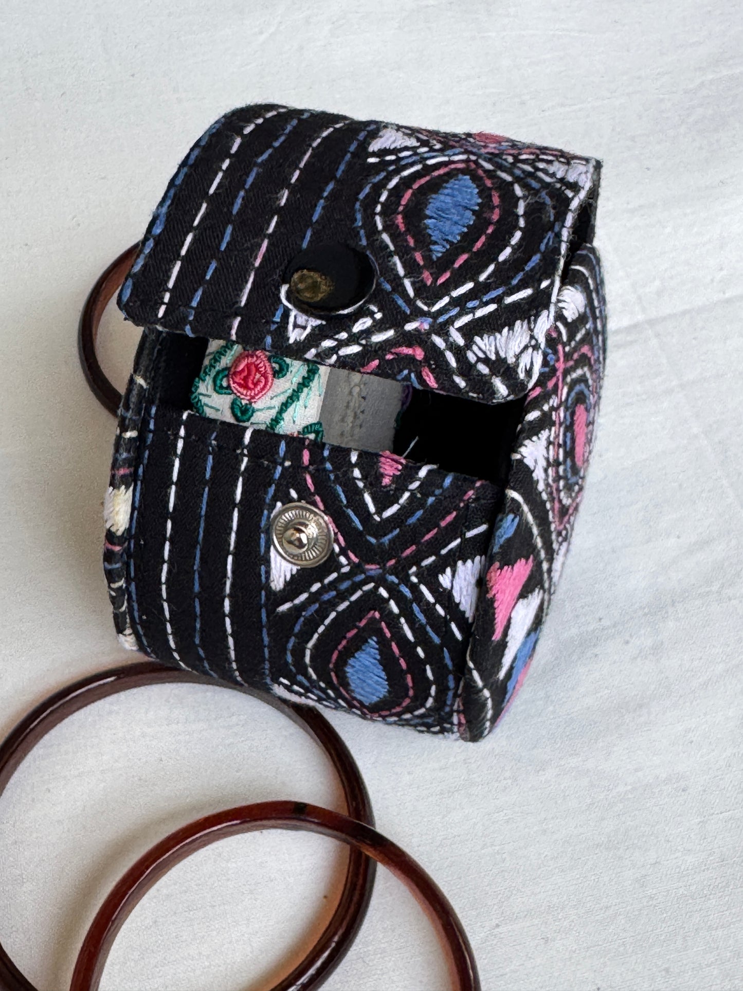 Bangle box with kantha hand embroidery - hard shell