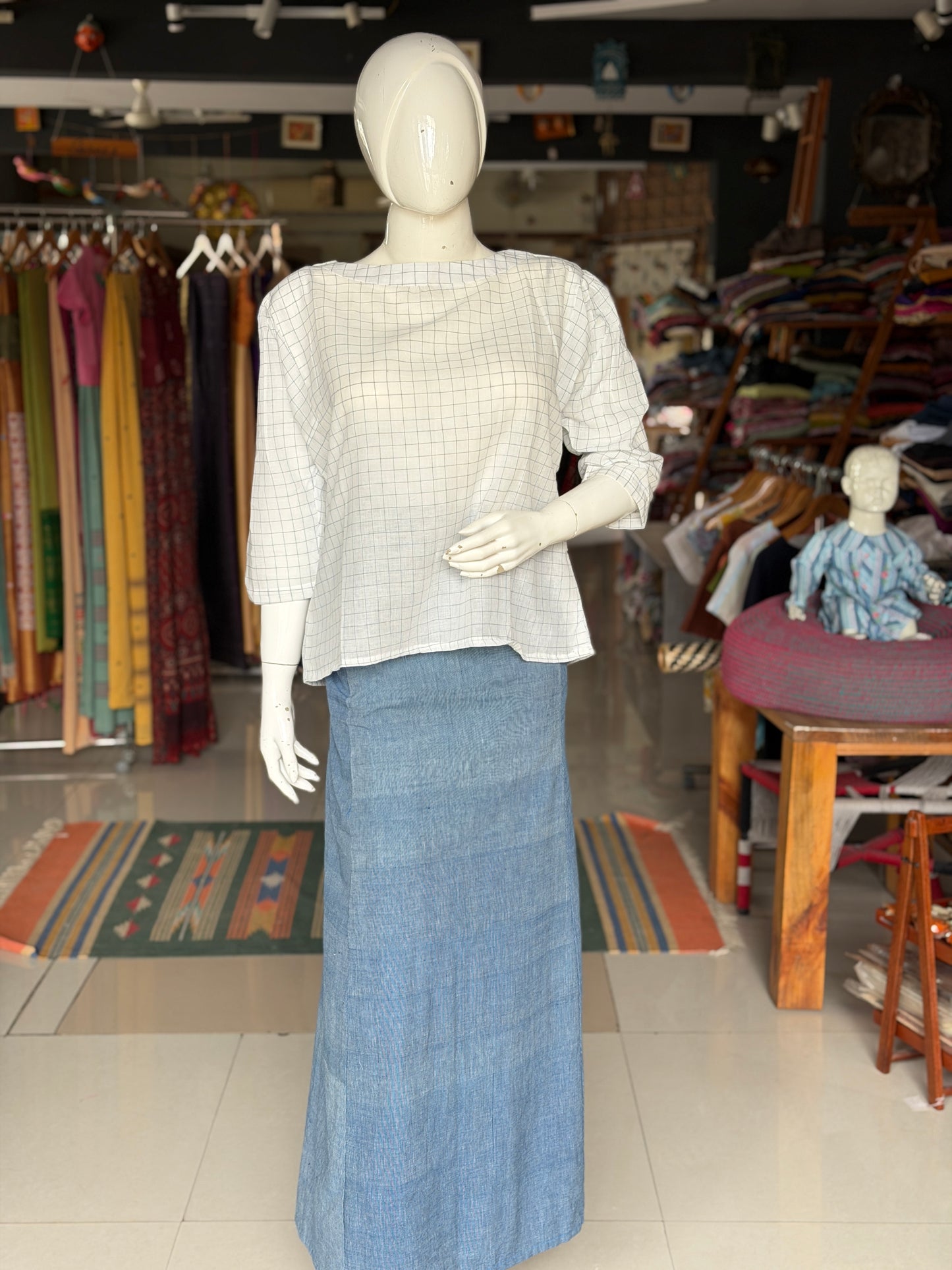 Indigo Blue hand woven, natural dyed cotton wrap around skirt - free size