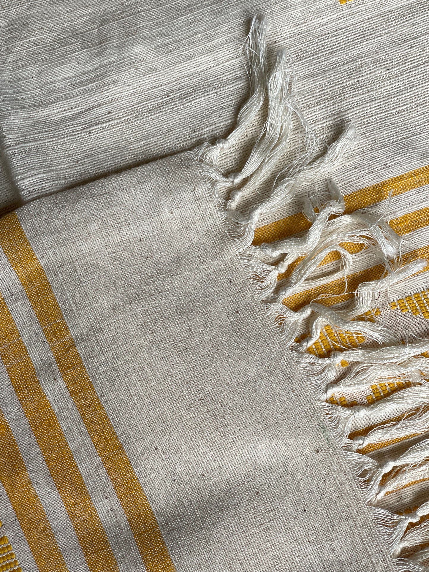 Kora off white and yellow extra weft weave hand woven single bedcover / throw / comforter