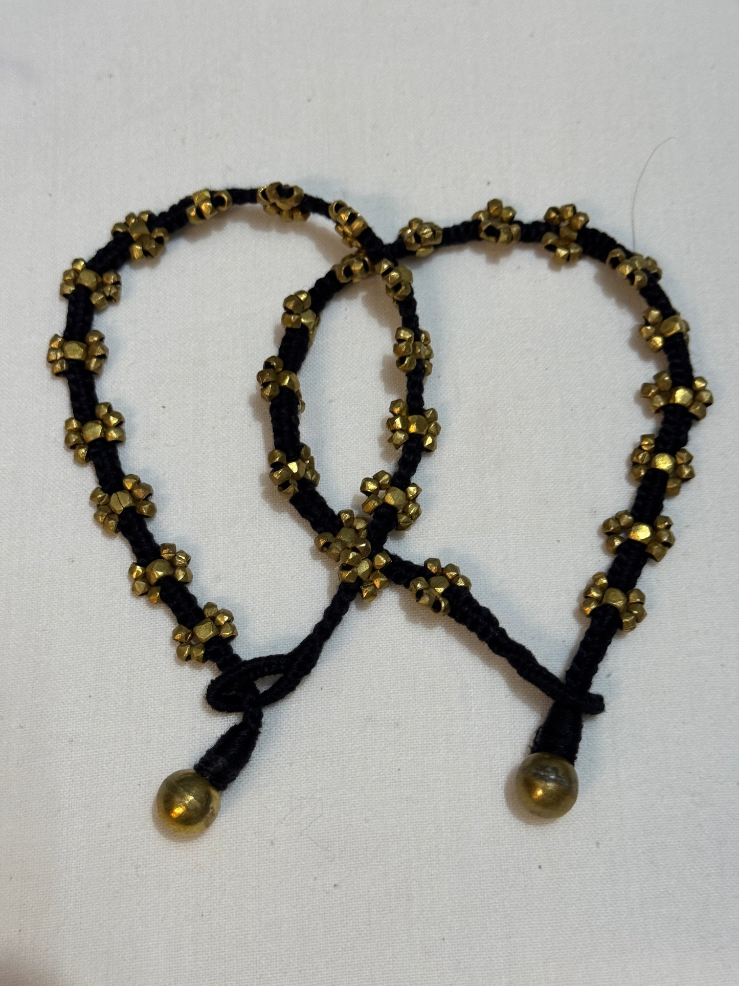 Nazariya anklets pair - handcrafted Dokra brass beads with black thread - multiple designs available