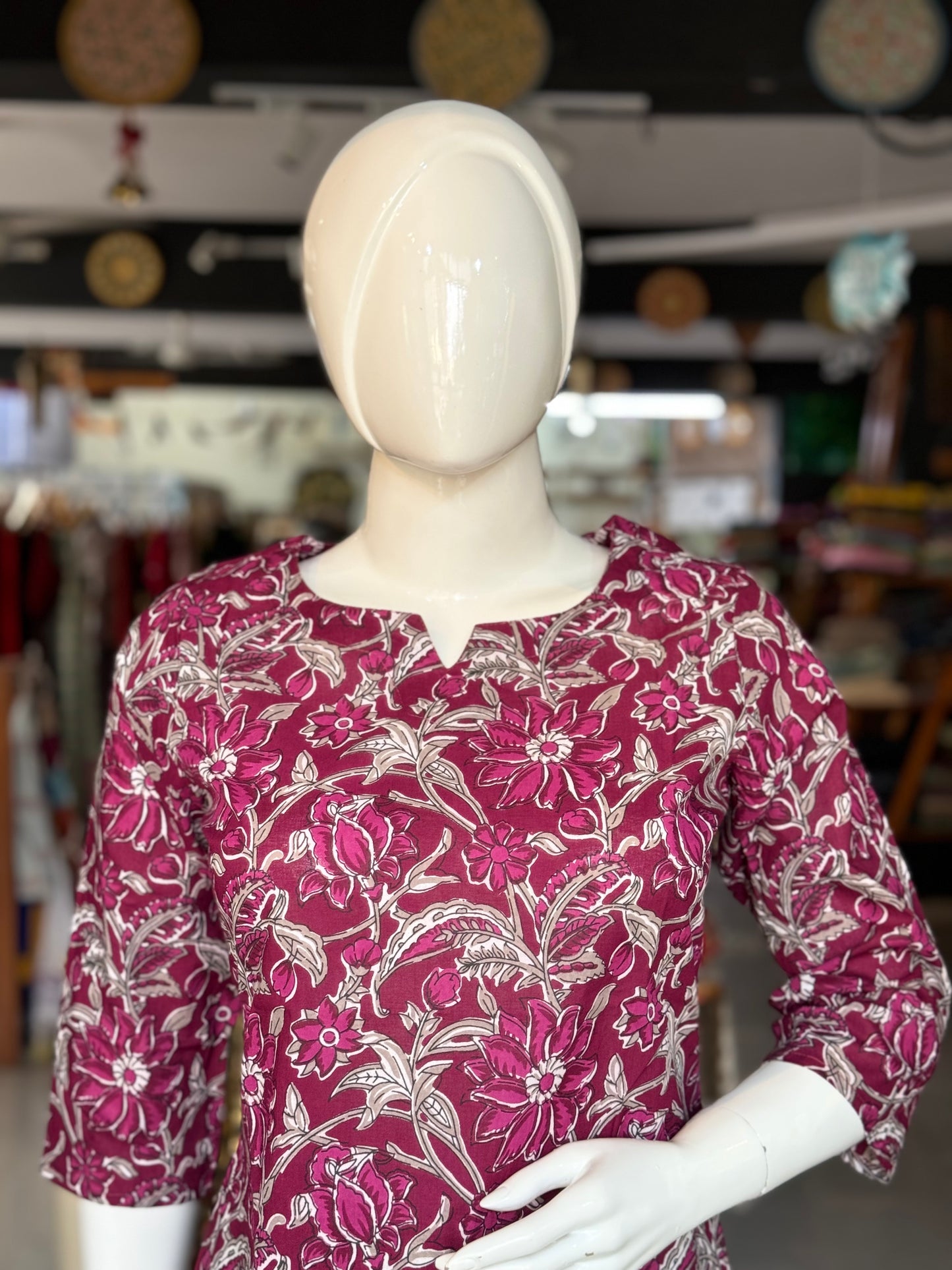 Purple floral printed cotton lounge wear set