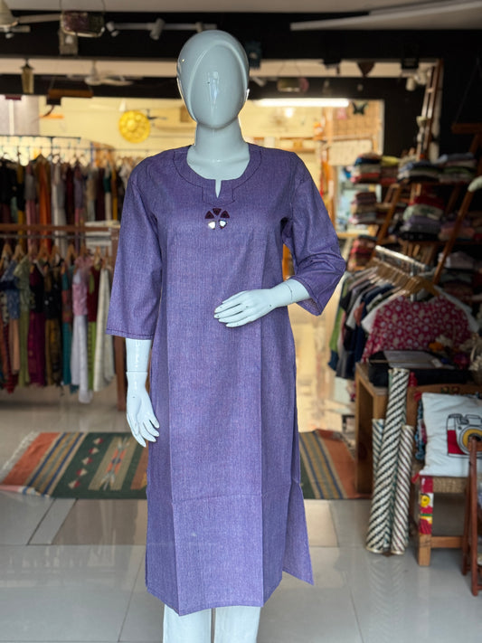 Freedom fabric kurti - Hand spun hand woven cotton kurti with mirror hand embroidery