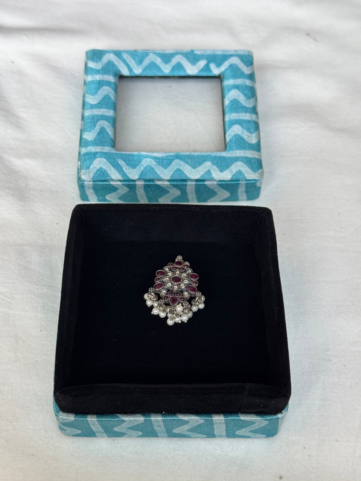 Finger rings / Ear rings organizer / gift box - hand block printed fabric wrapped box handcrafted with see through top