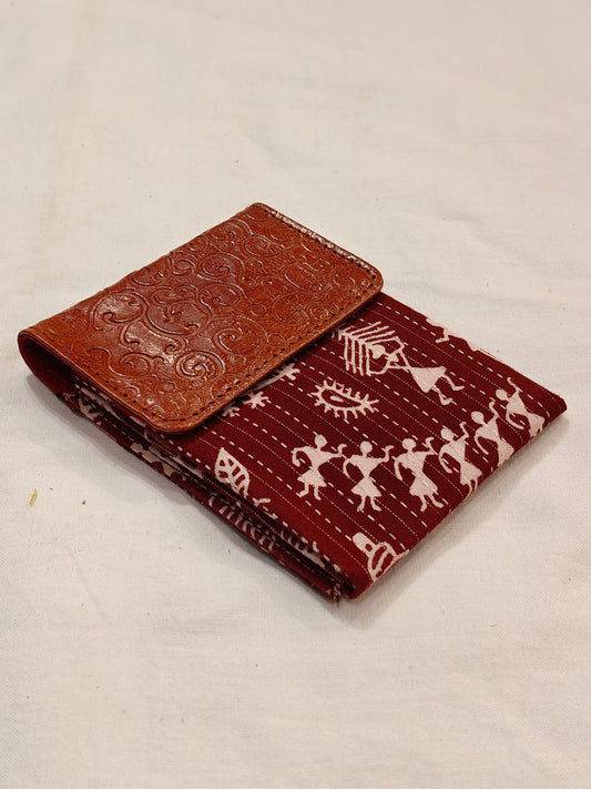 Cards and cash holder with 3 pockets - handcrafted fabrics and leather based