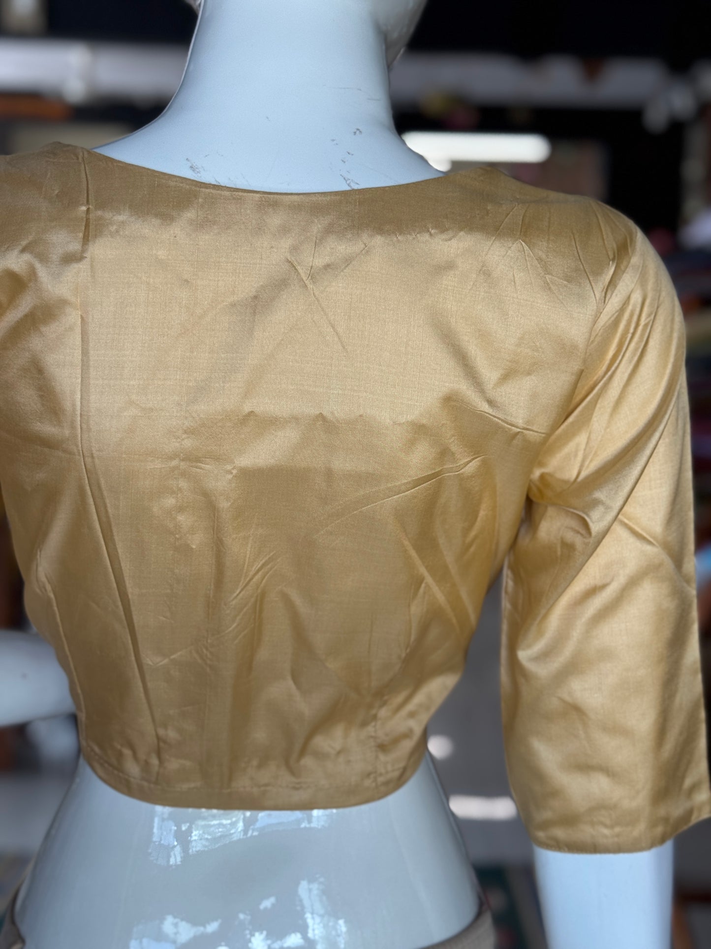 Beige gold soft pure silk handwoven front open blouse