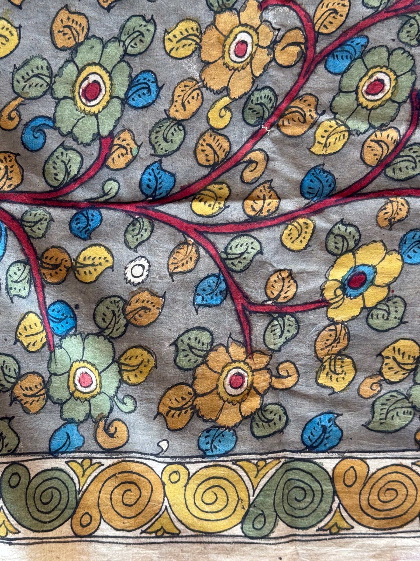 Blouse fabric - Pen Kalamkari hand painted cotton - unstitched