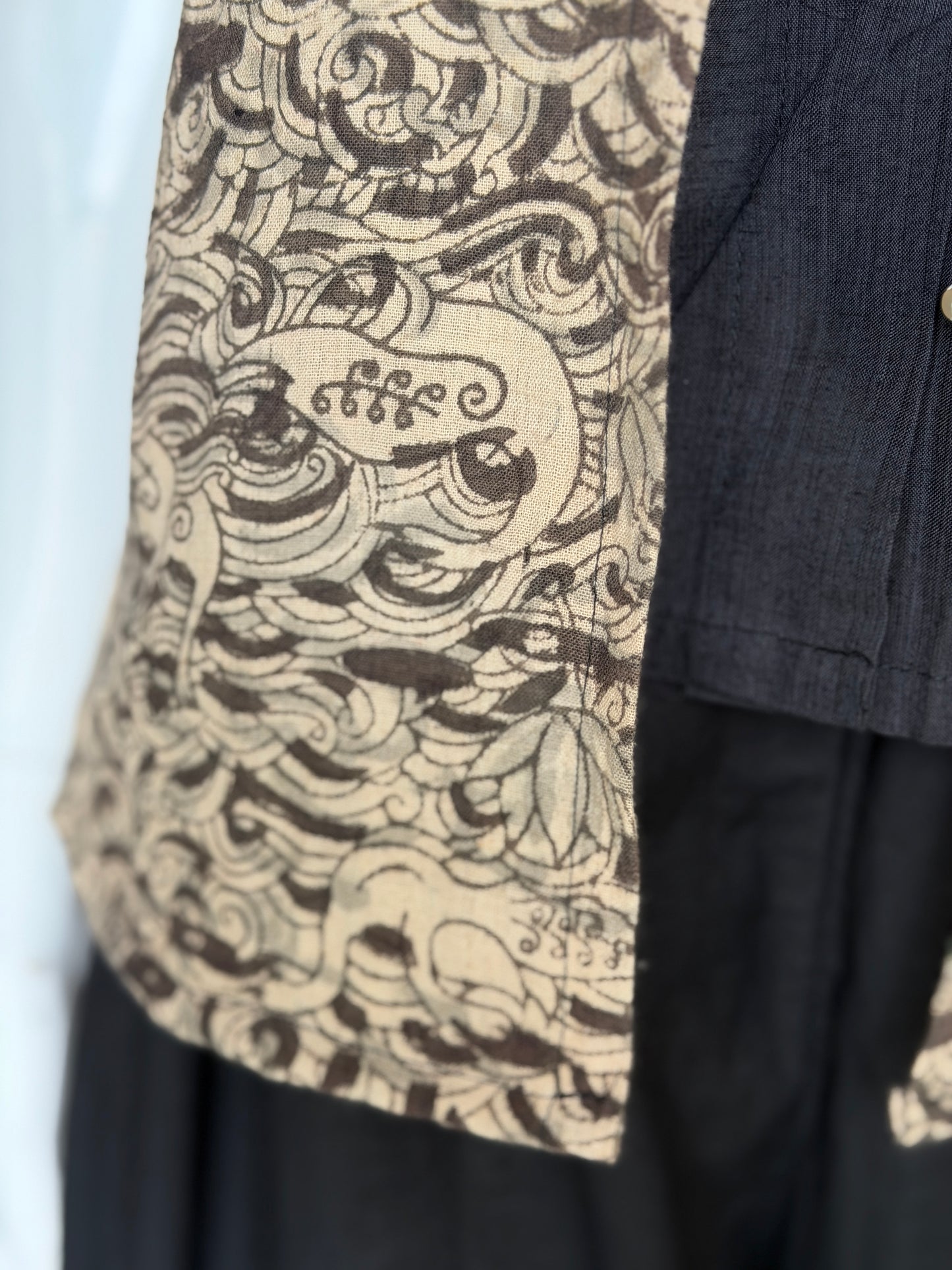 Black and Beige Kalamkari hand block printed handwoven cotton top