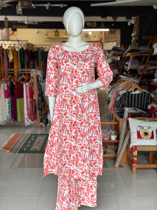Coord set - 2 piece flex cotton kurti, flared pants - multiple prints options