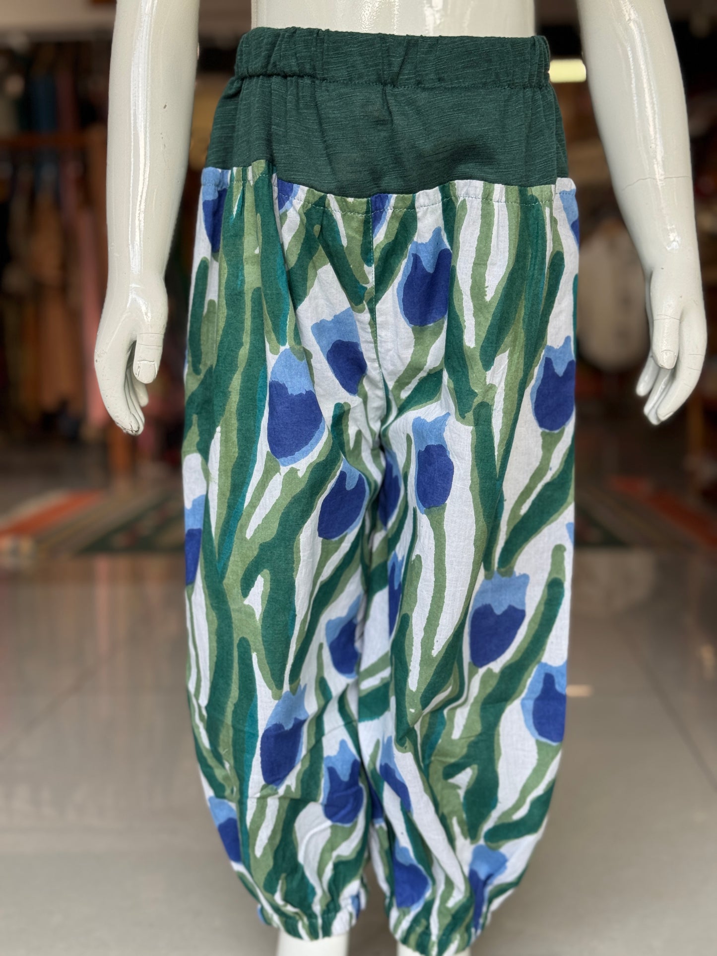 Harem pants - hand block printed soft cotton with knit cotton waist