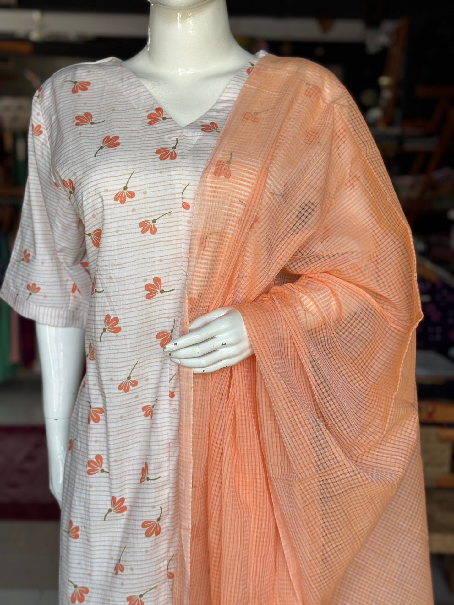 Peach mangalagiri cotton handloom dupatta