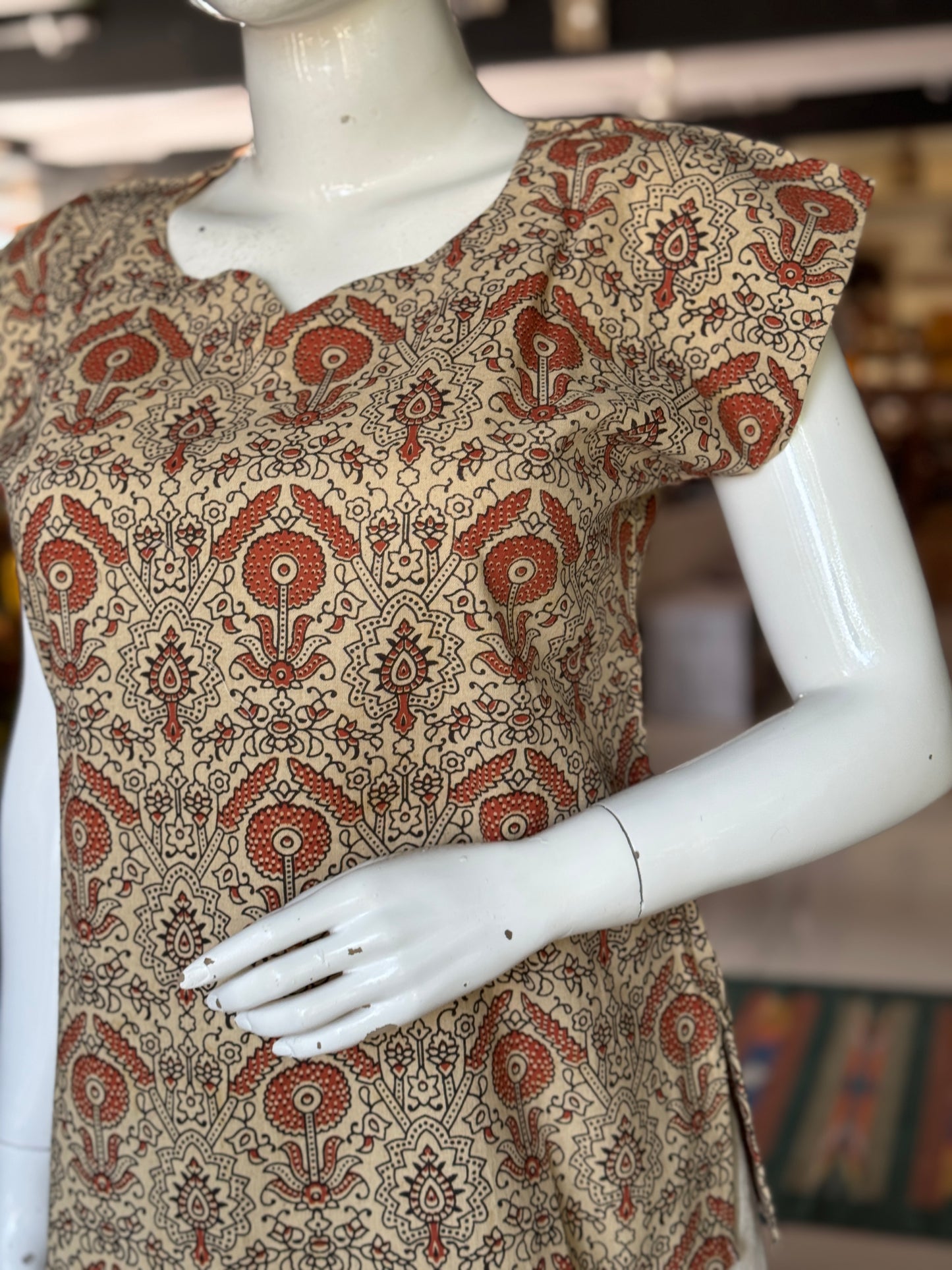 Beige Brown floral handloom cotton, natural dyed top