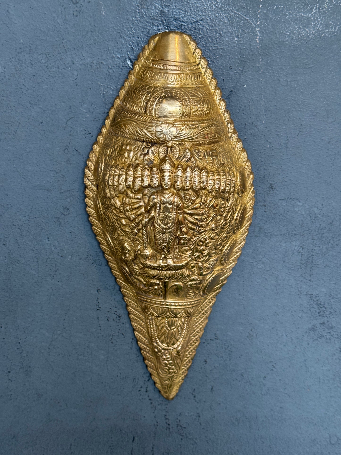 Vishwaroopam - Vishnu ji on brass shell shaped vintage wall plate