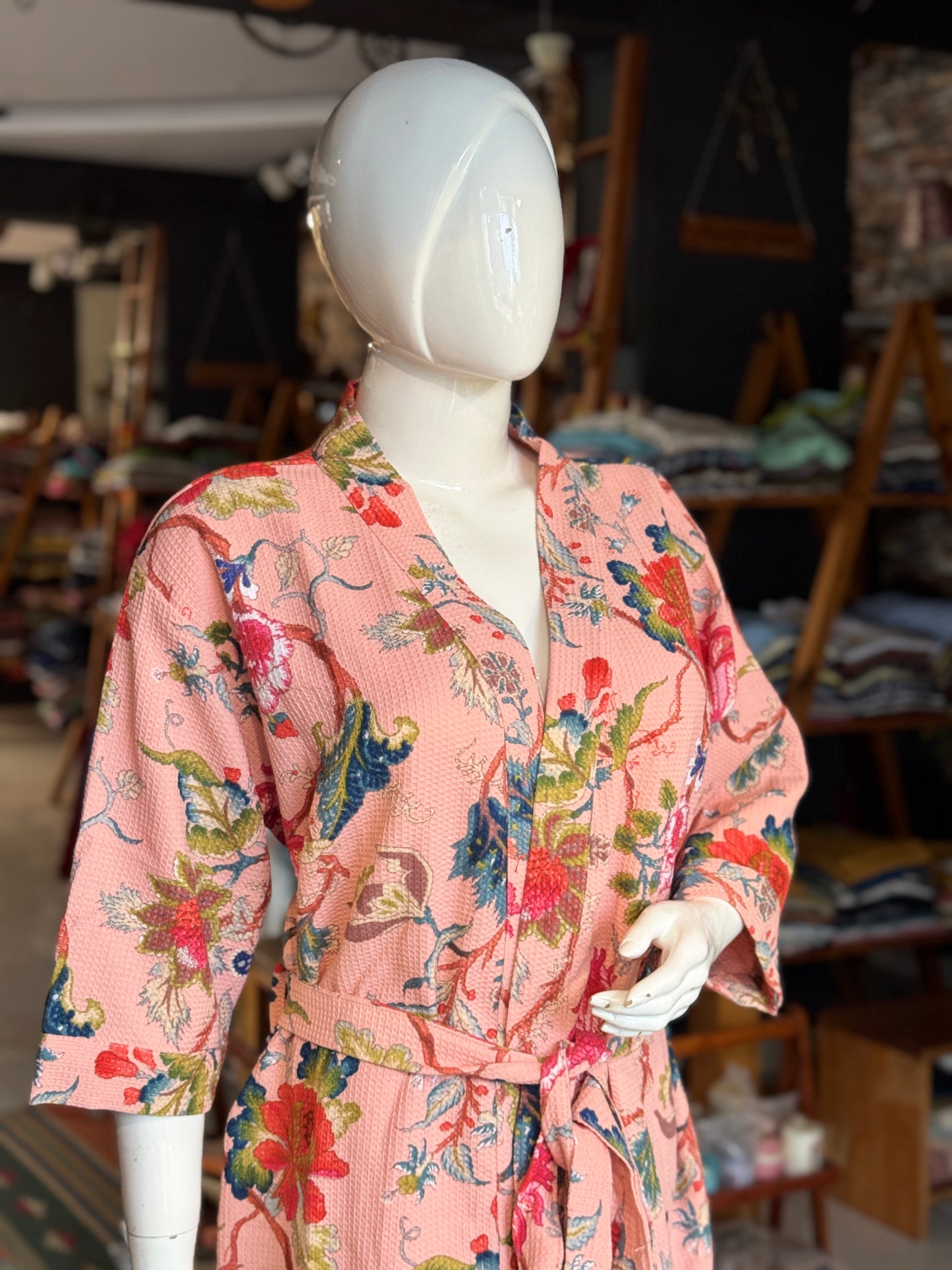 Hand block printed waffle cotton bath robe / swim suit cover up for adults - multiple designs