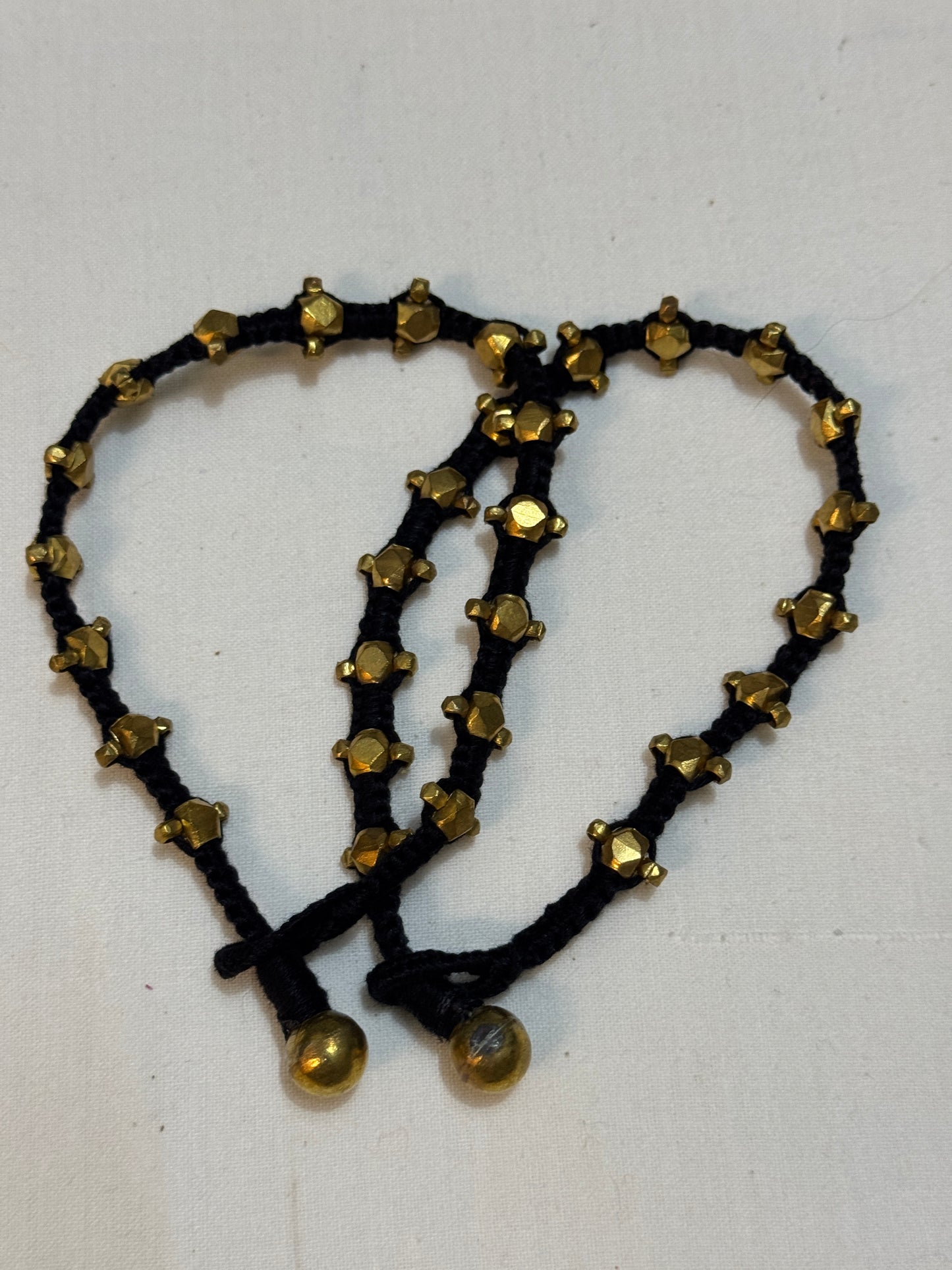 Nazariya anklets pair - handcrafted Dokra brass beads with black thread - multiple designs available