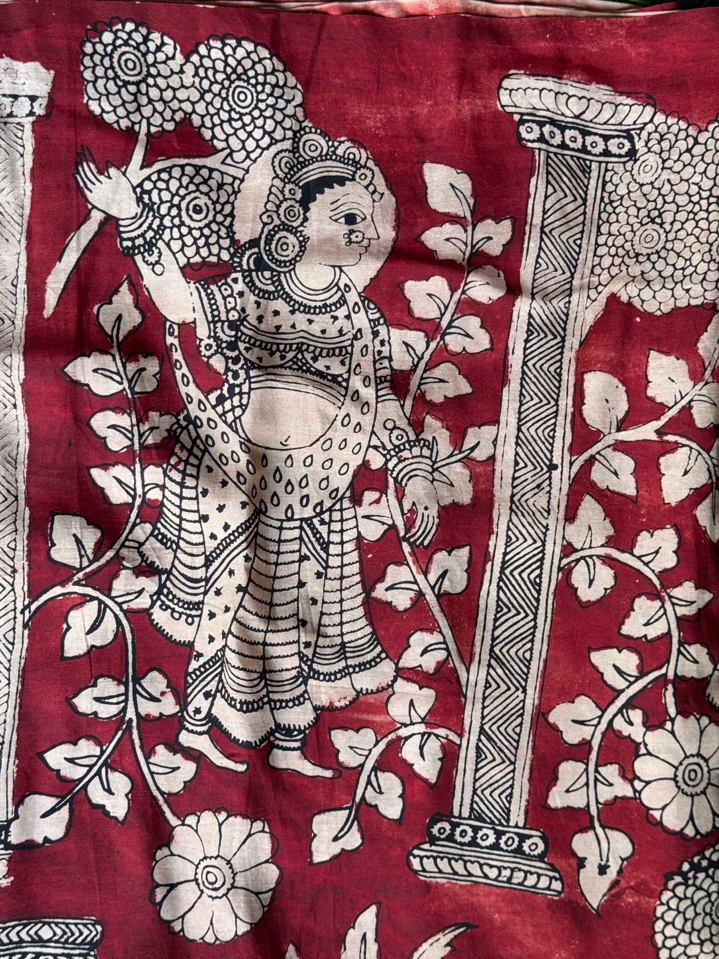 Pen Kalamkari hand painted Chennuri silk fabric - multiple designs available