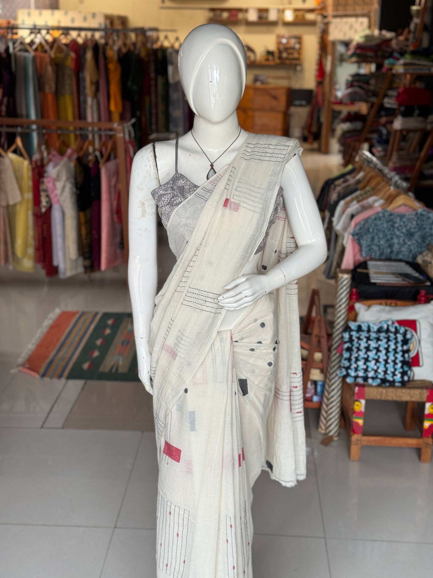 Jamdani yardage saree in super soft 120 count handloom cotton and handspun weft