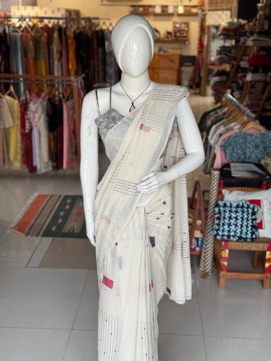 Jamdani yardage saree in super soft 120 count handloom cotton and handspun weft