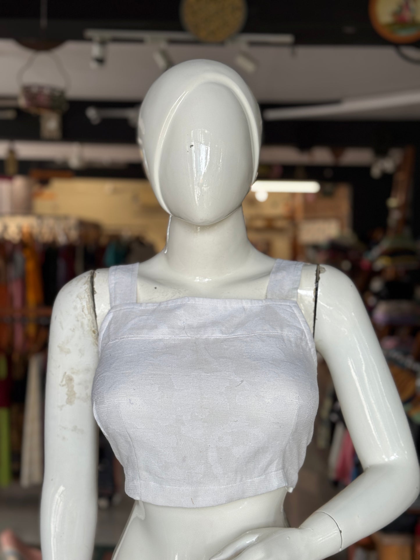 White cut work cotton blouse with lining, back open - design option available