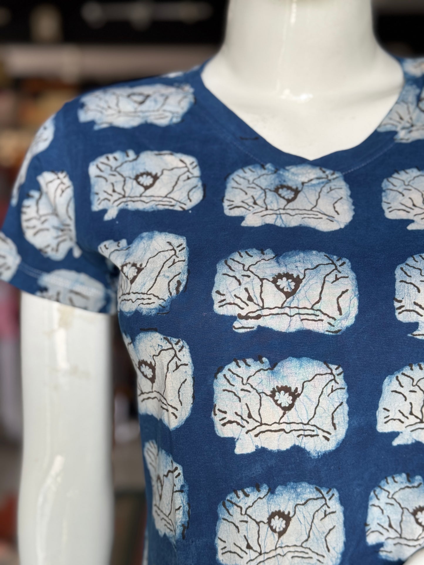 Beautiful cut womens tees - cotton, hand block printed, natural dyed tshirt for women - multiple designs and sizes