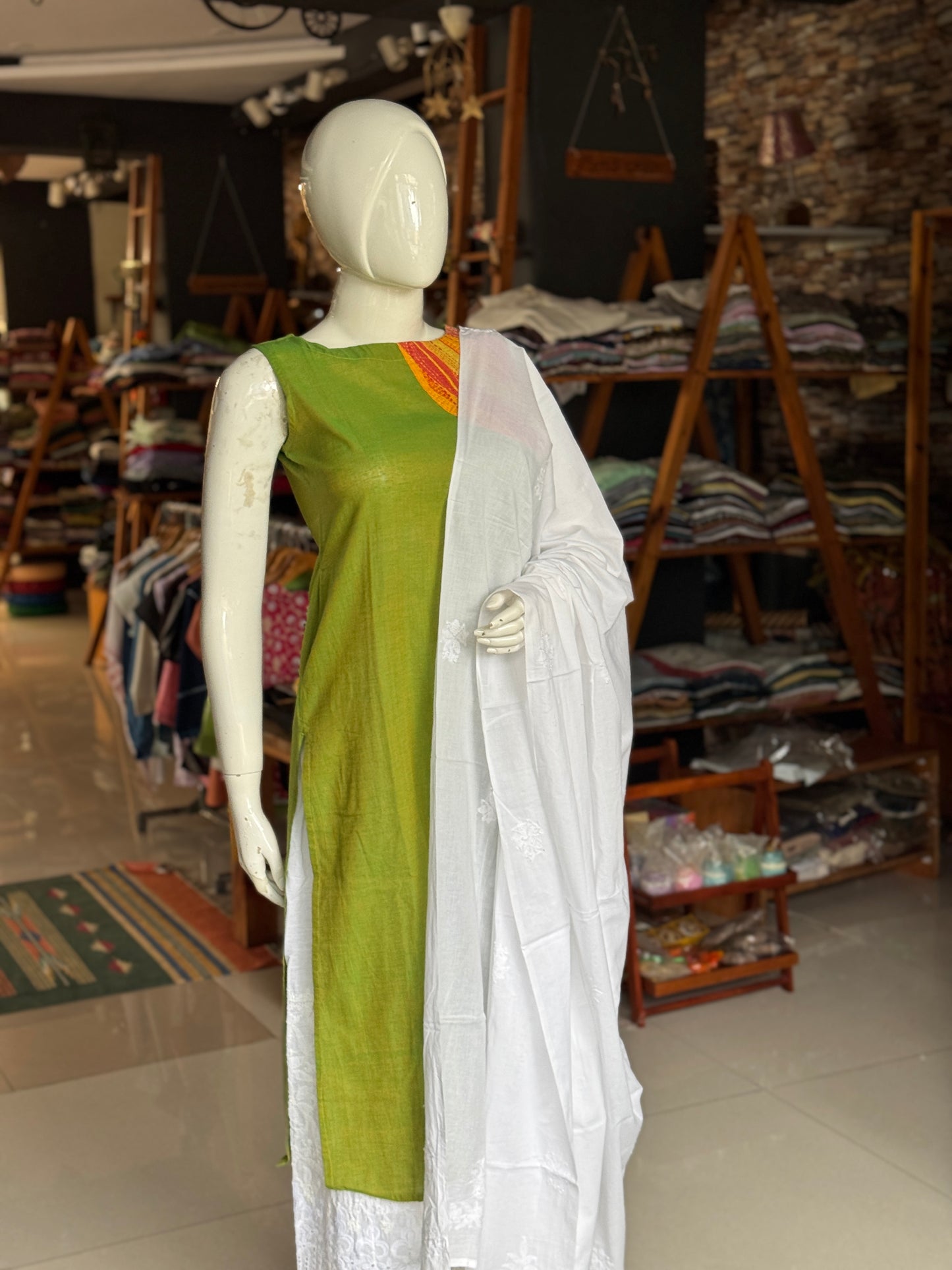 White cotton chikankari hand embroidery dupatta