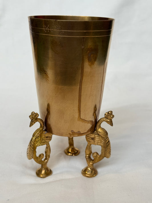 Brass tumbler vase with peacock legs