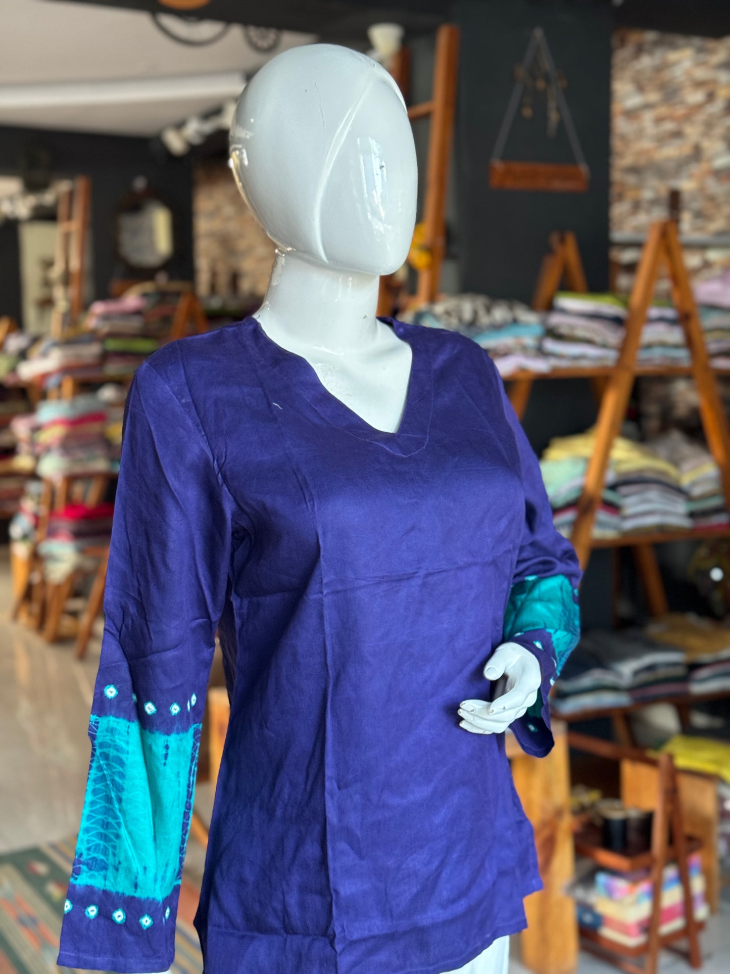 Full sleeves placement bandini tie n dye cotton tunic top / short kurti - multiple colors n designs available